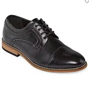 Stacy Adams Black Leather Oxfords with Tan Sole